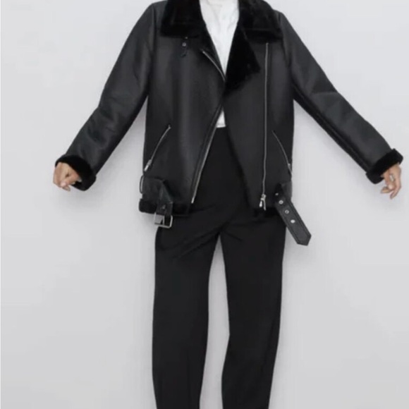 ZARA Double Faced Faux Leather Biker Jacket XS - Picture 10 of 15